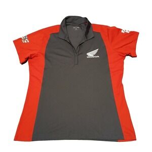 Sport-Teck Honda Ride Red Women's Short Sleeve Polo Shirt Size L Gray Red